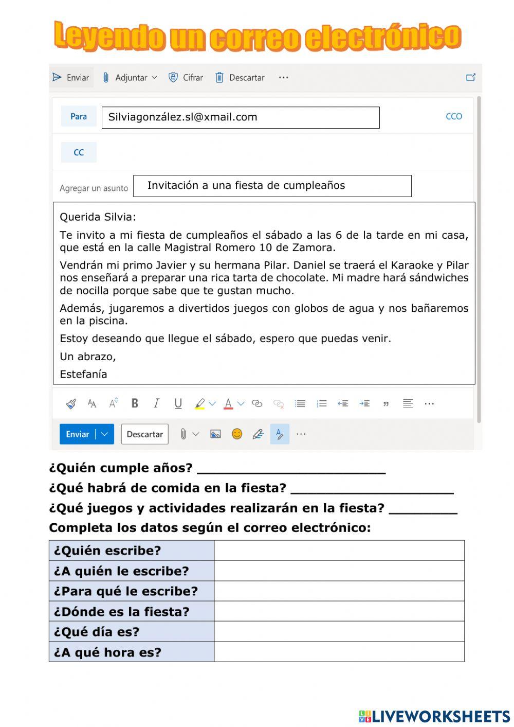 Leyendo un correo electrónico