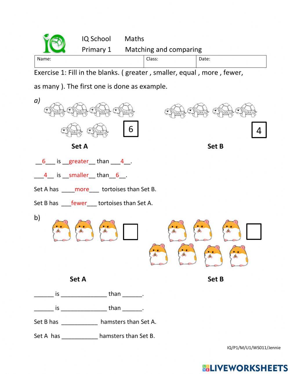 Maths - Matching and comparing.