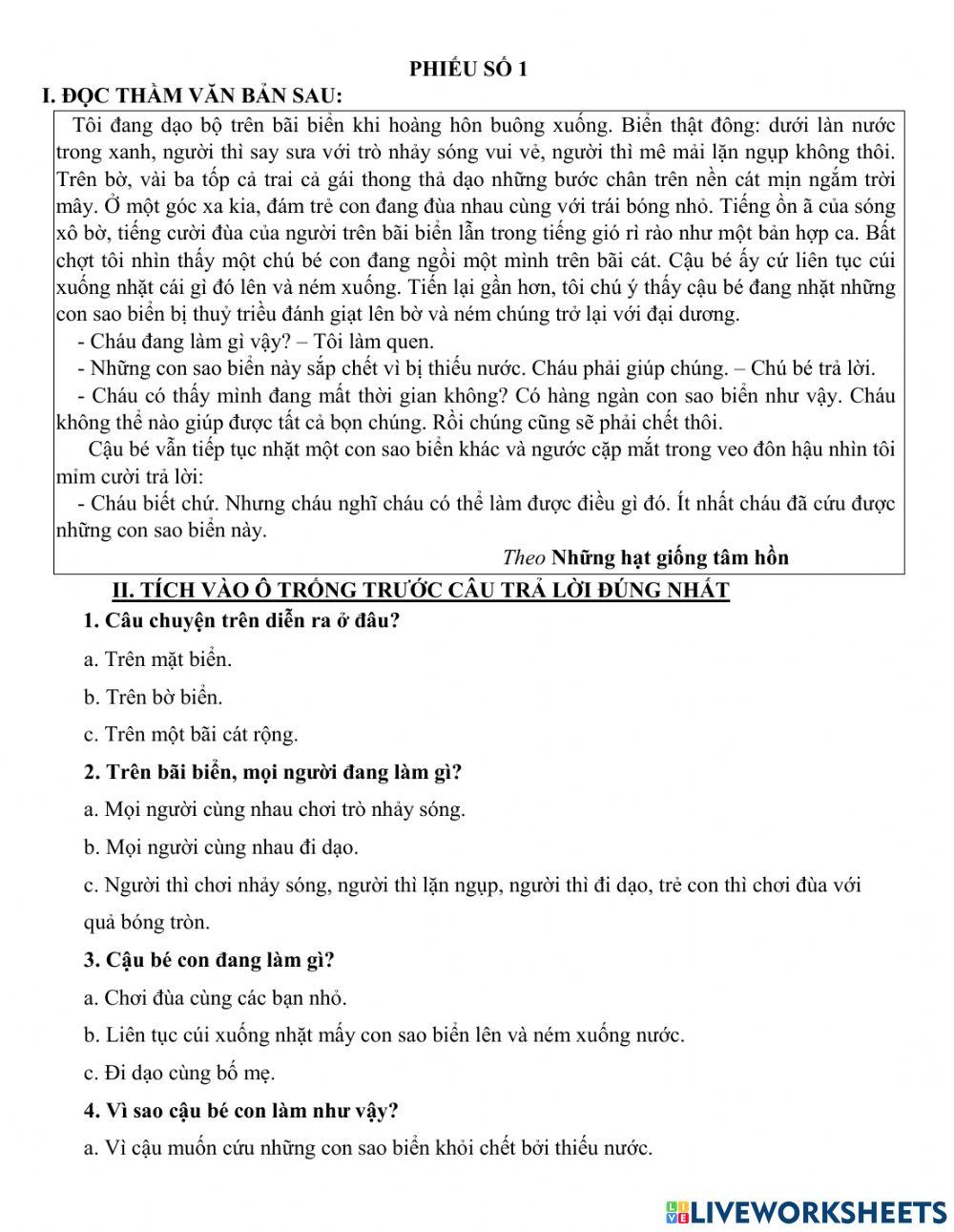 Phiếu ôn tập Tv