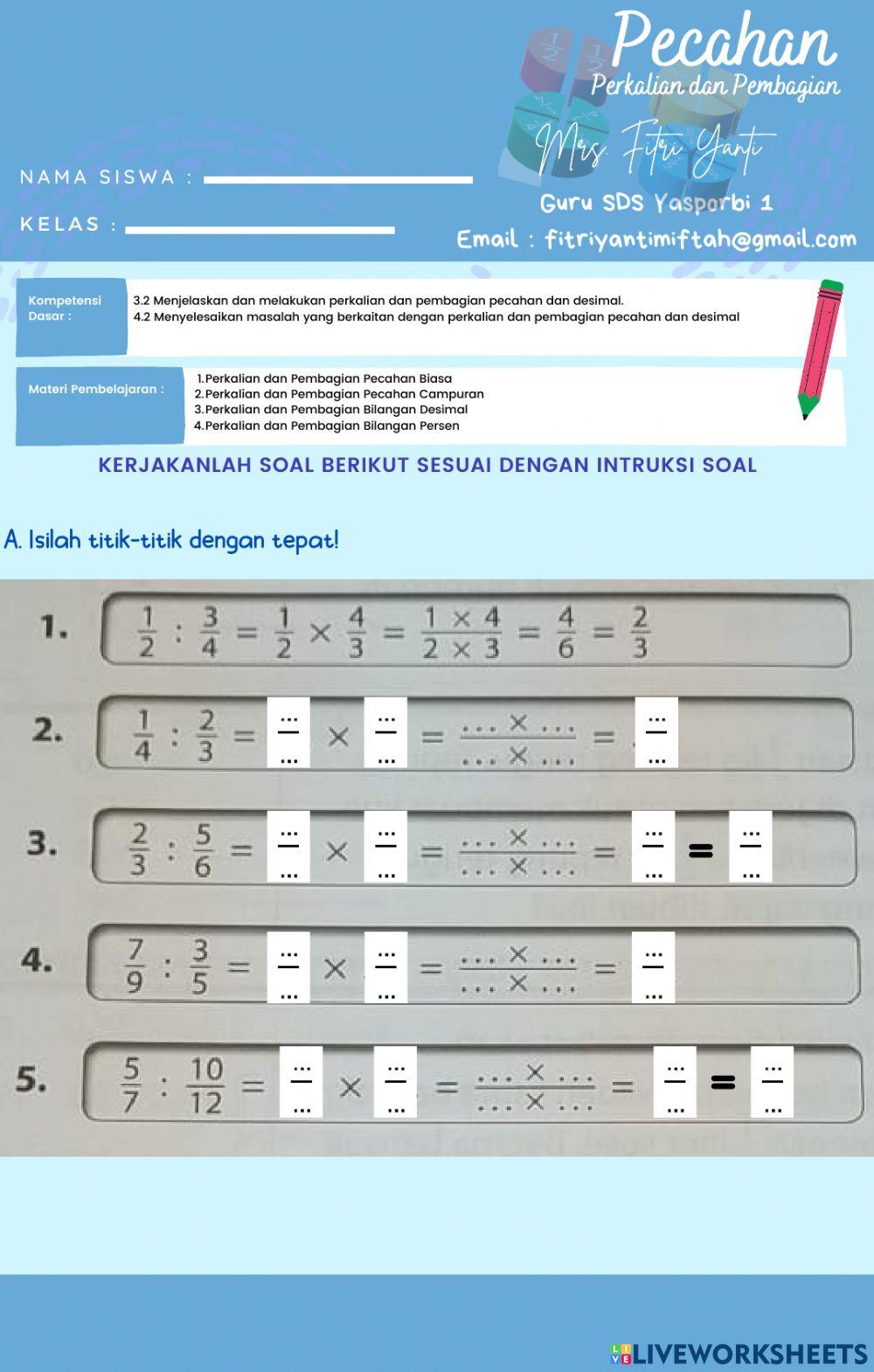 Pembagian Pecahan Pembagian Pecahan