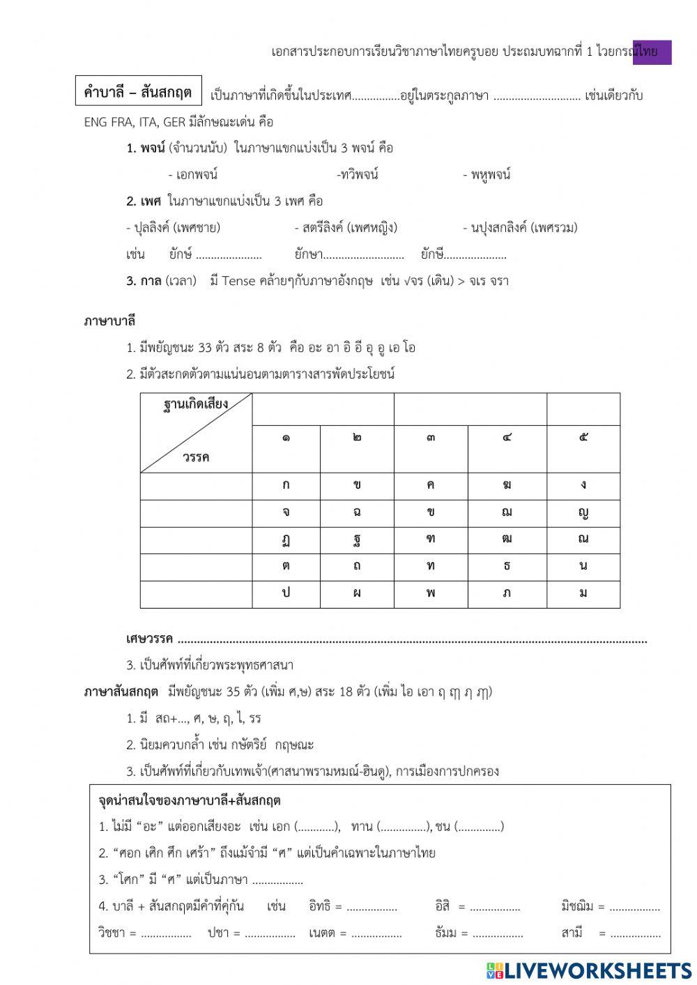 ภาษาต่างประเทศในภาษาไทย ม.6