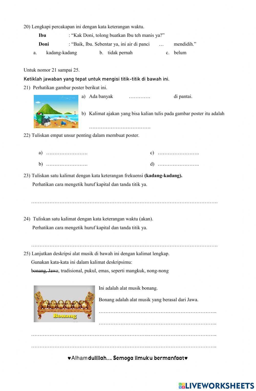 Penilaian Materi Harian-Tema 123-Membaca dan Menulis