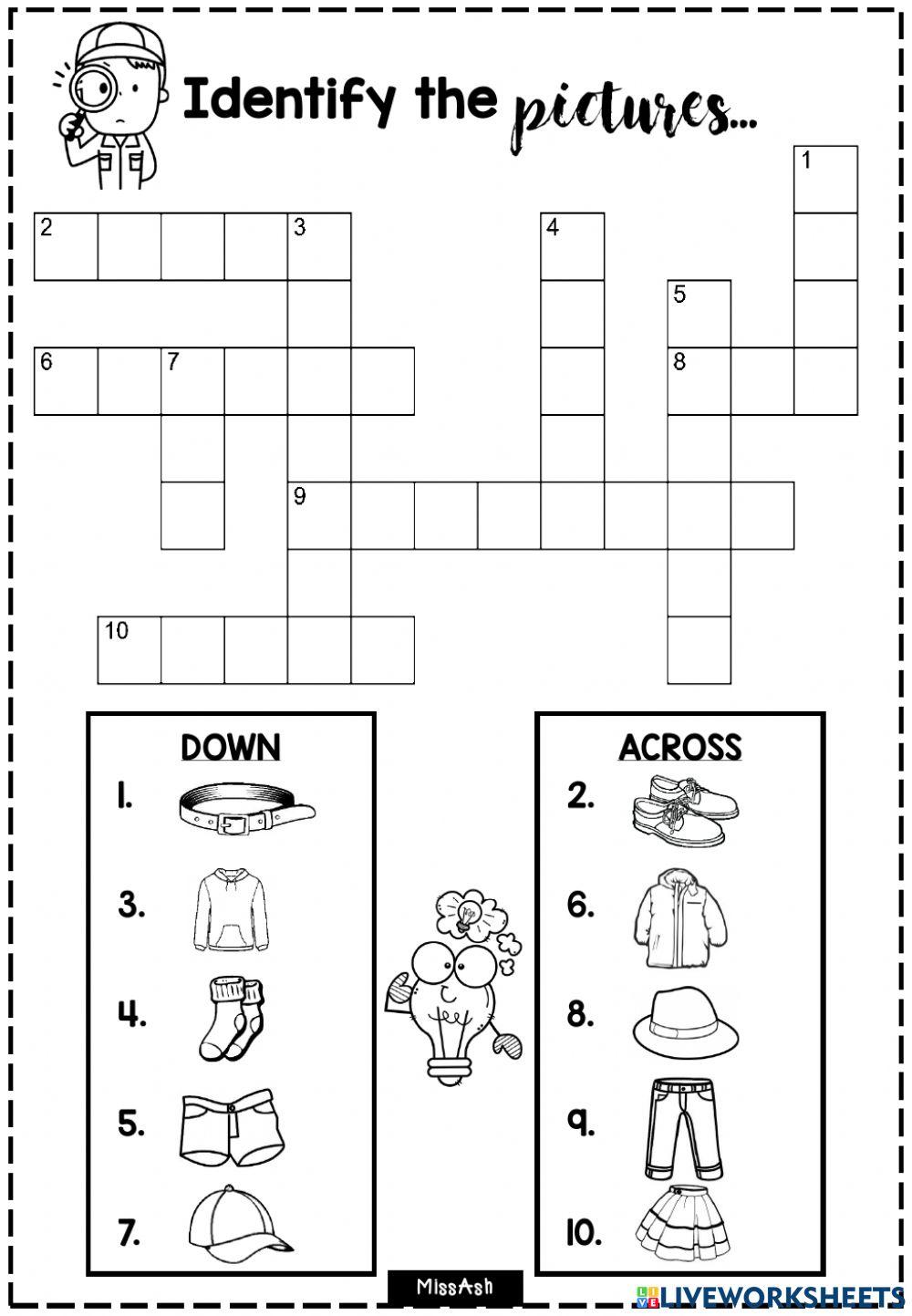 Getting Dressed CROSSWORD worksheet Live Worksheets