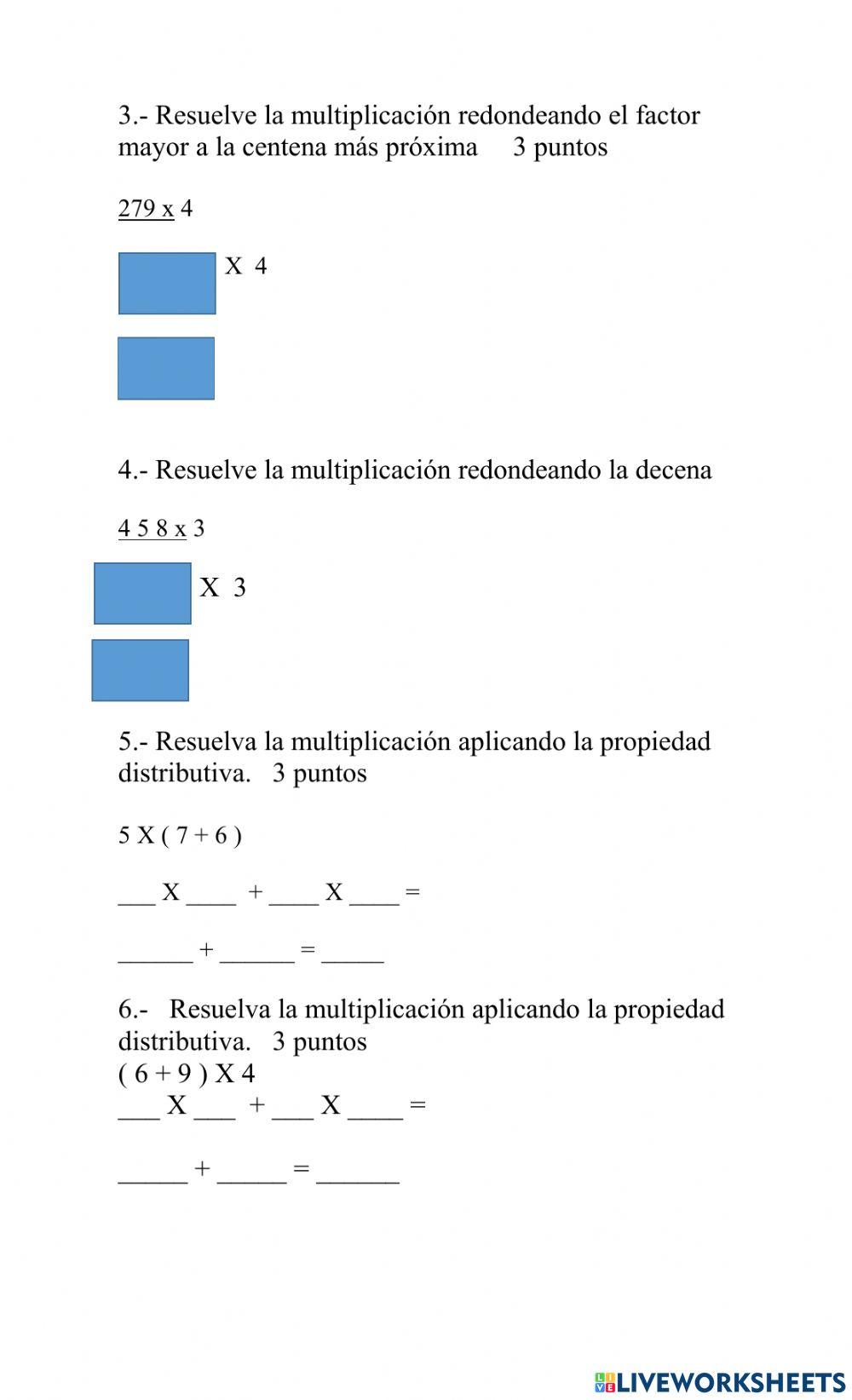 Evaluación multiplicacion 4° basico