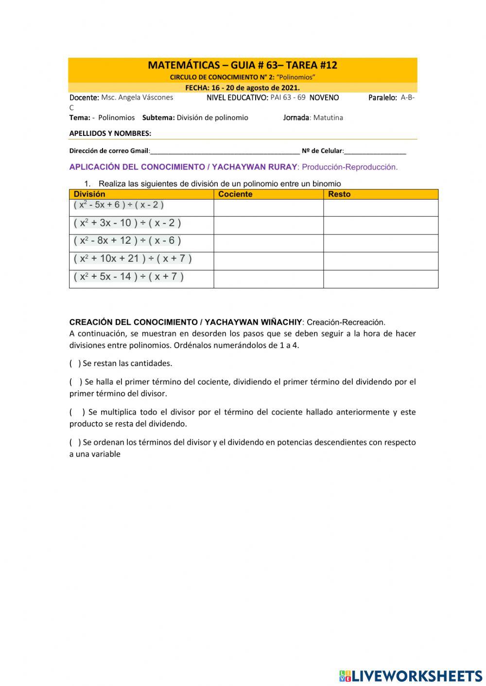 Division de polinomio en binomio