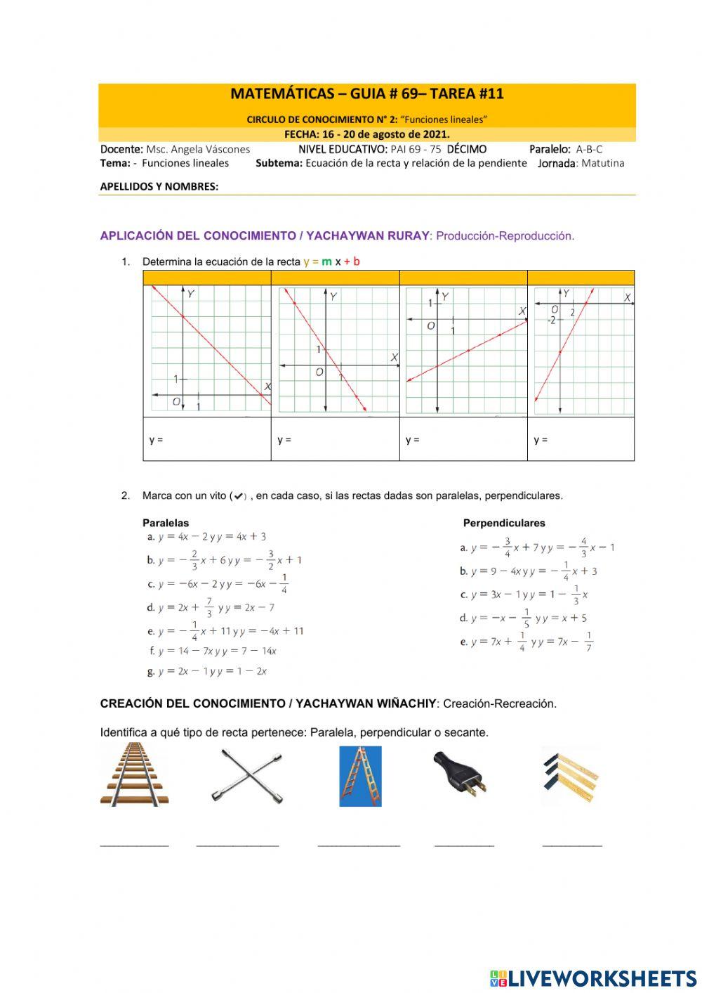 Ecuación de la recta y comparación entre rectas