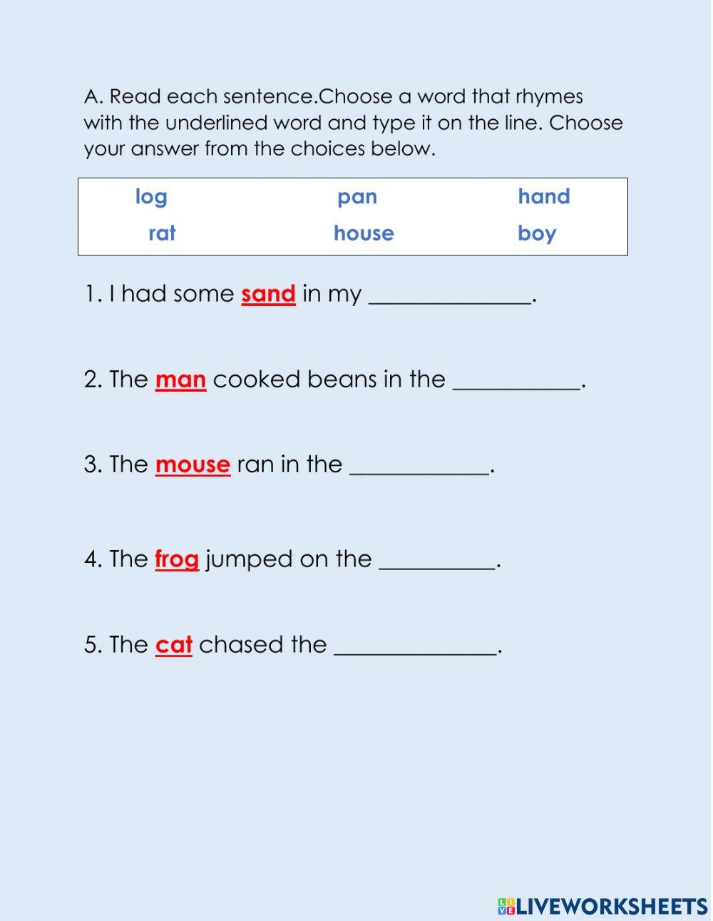 1263796 | Rhyming Words | KAREN DE VERA | LiveWorksheets