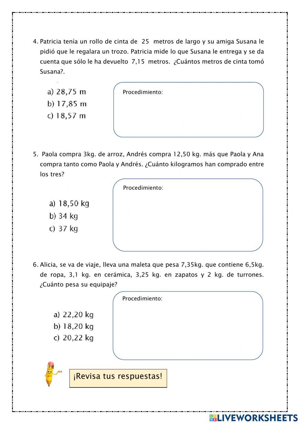 Adición y sustracción de decimales