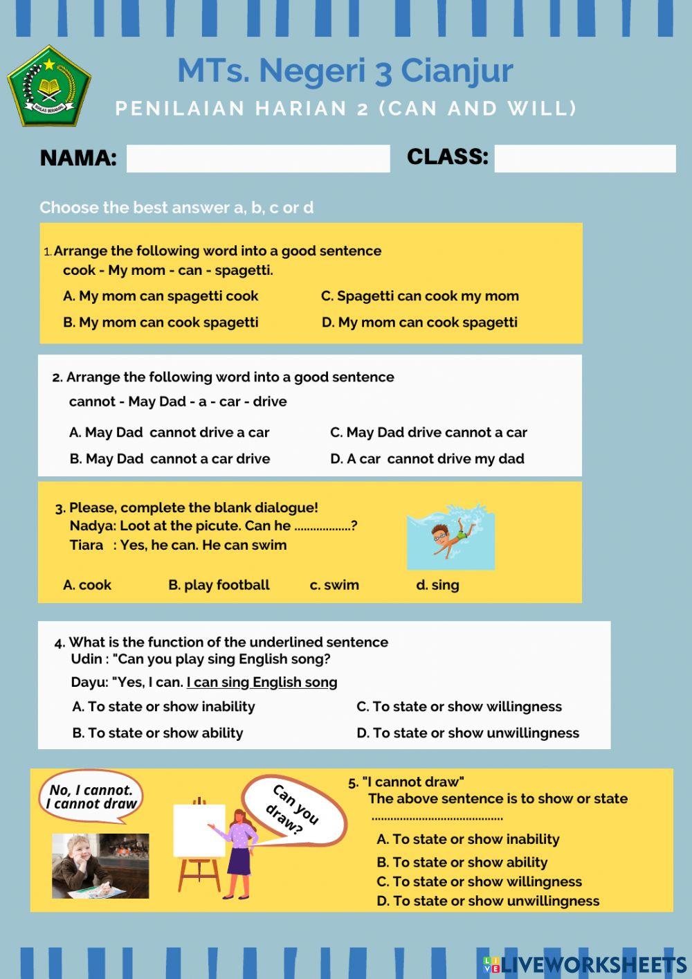 Penilaian Harian 2 can and will