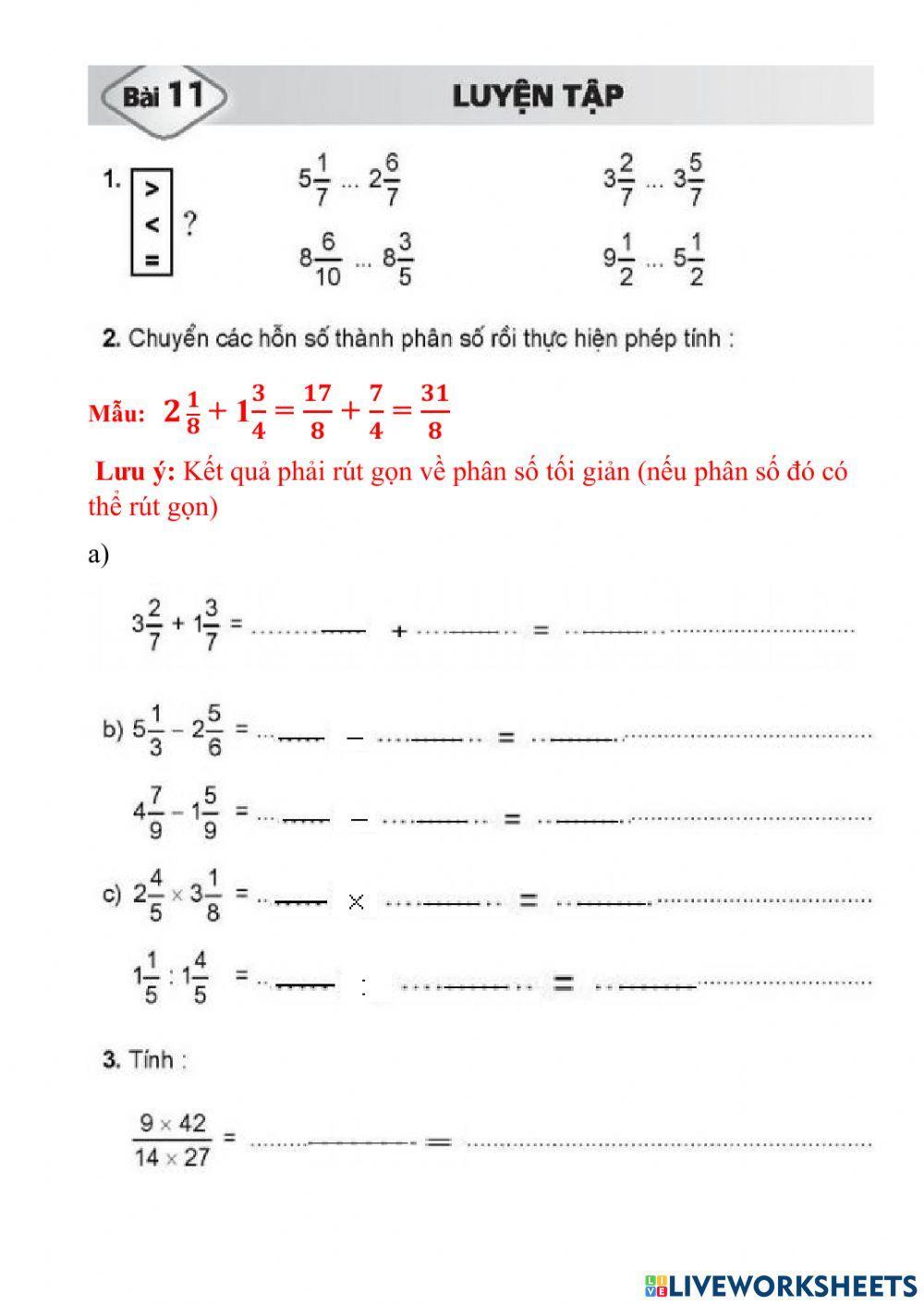 Vở bài tập toán 5- tiết 11