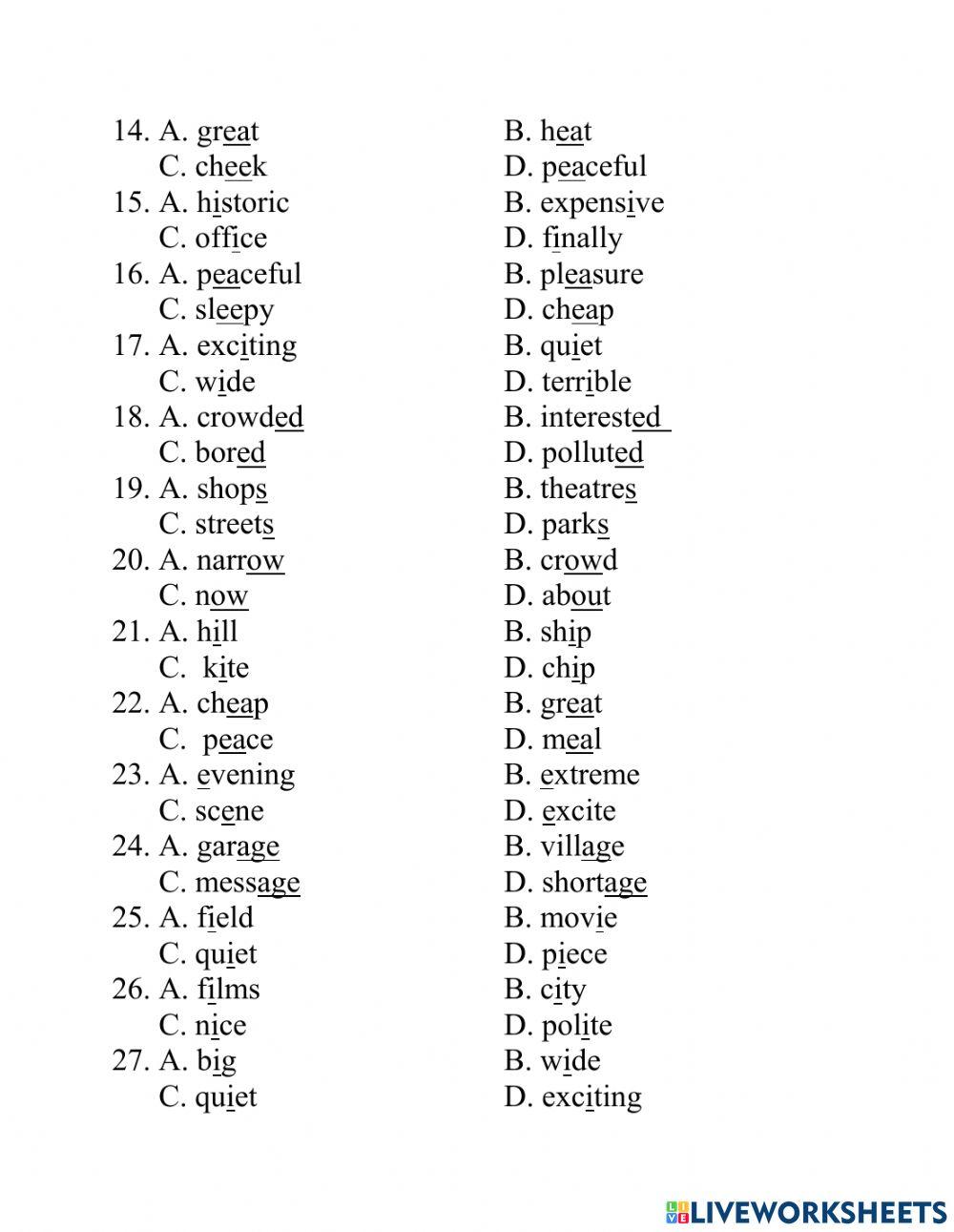 Test Lớp 6 PRONUNCIATION unit 4