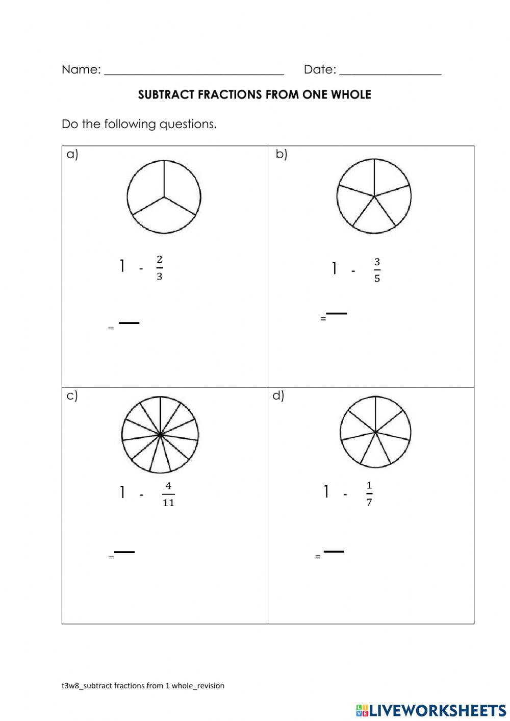 Subtracting fractions from 1 whole