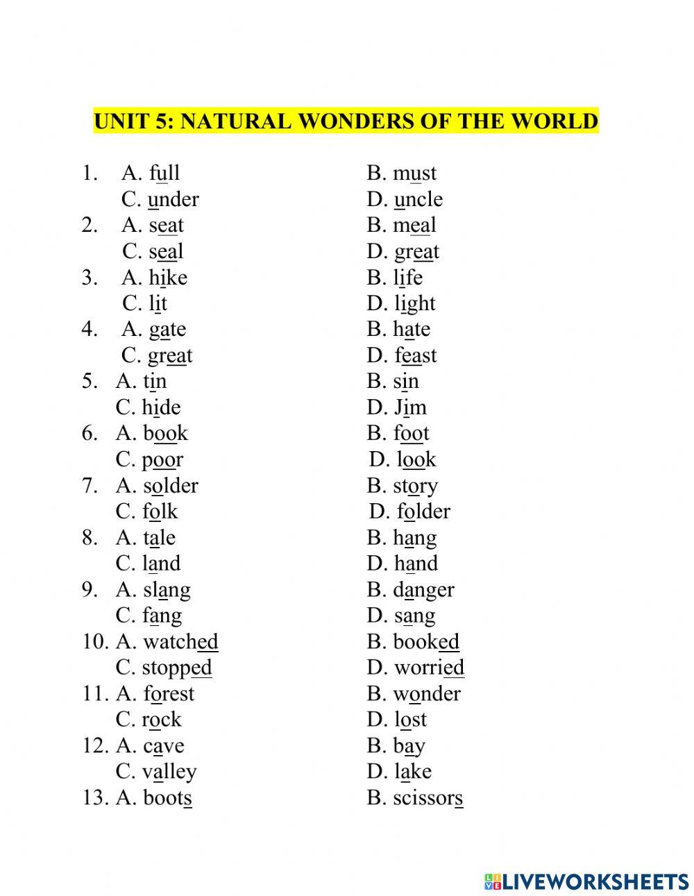 Test Lớp 6 PRONUNCIATION unit 5