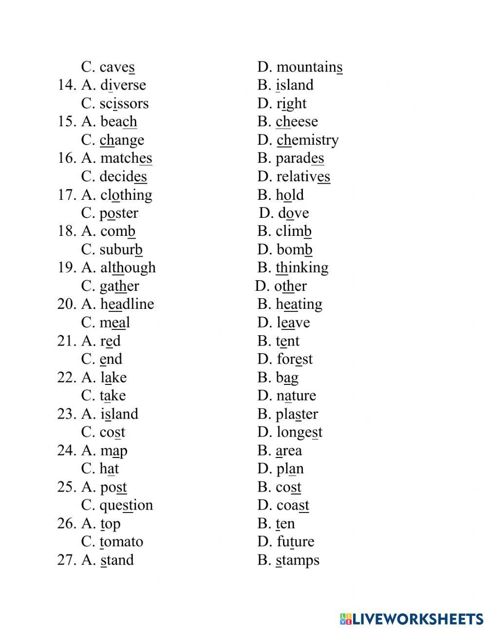 Test Lớp 6 PRONUNCIATION unit 5