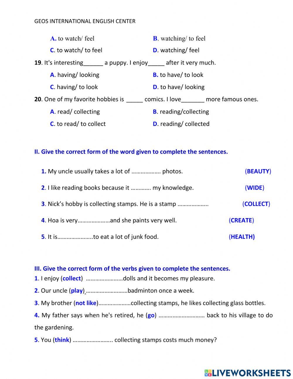 Mini test Unit 1 -Grade 7