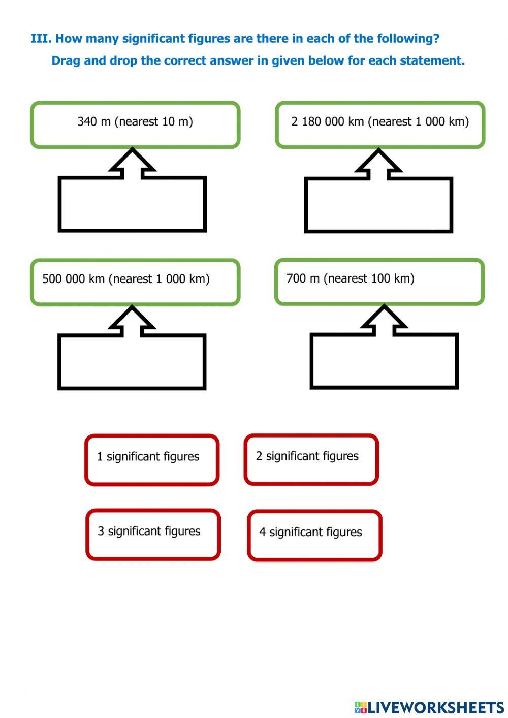 Significant Figures Worksheet online exercise for Live Worksheets