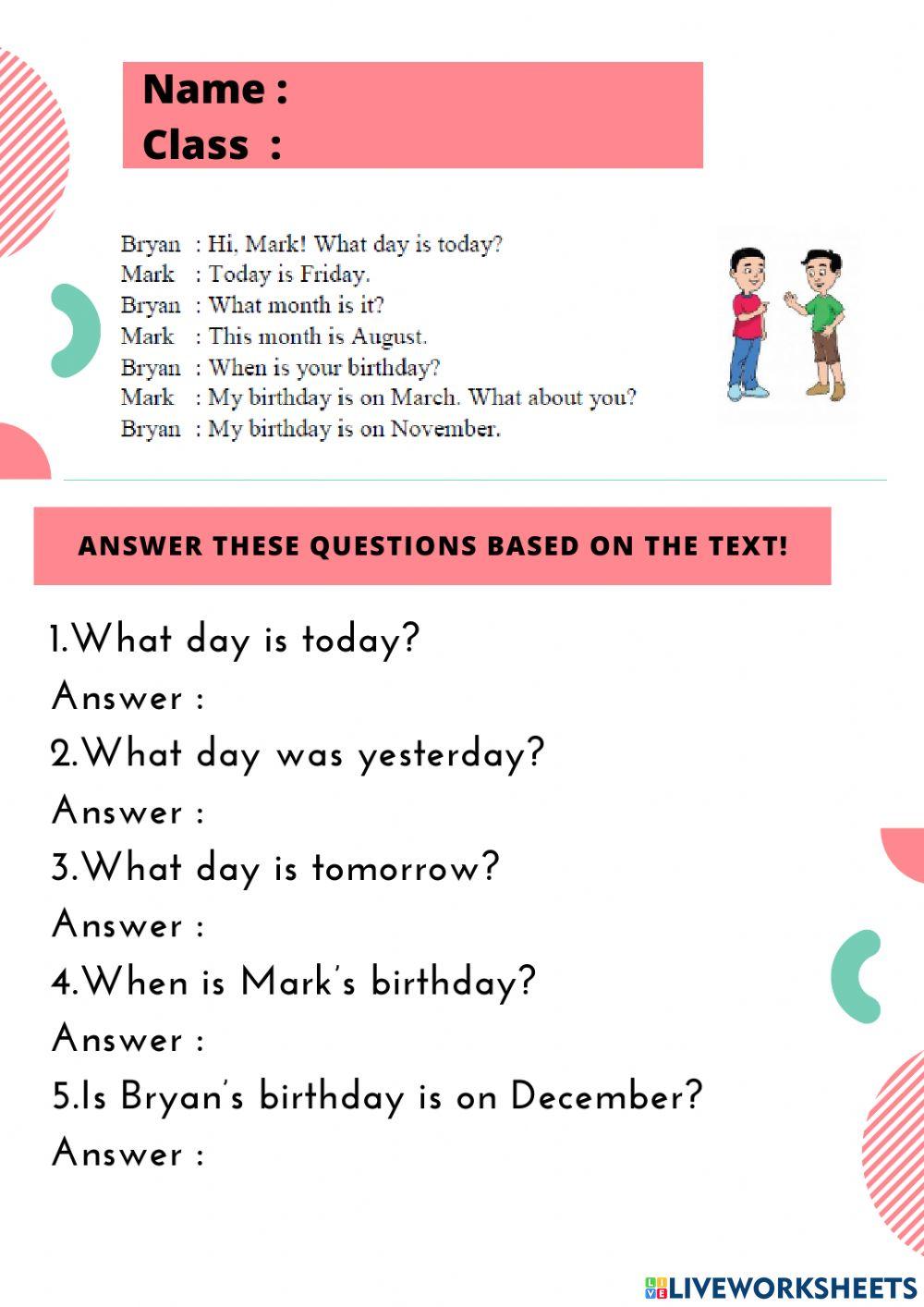 Days and Months free online exercise | Live Worksheets