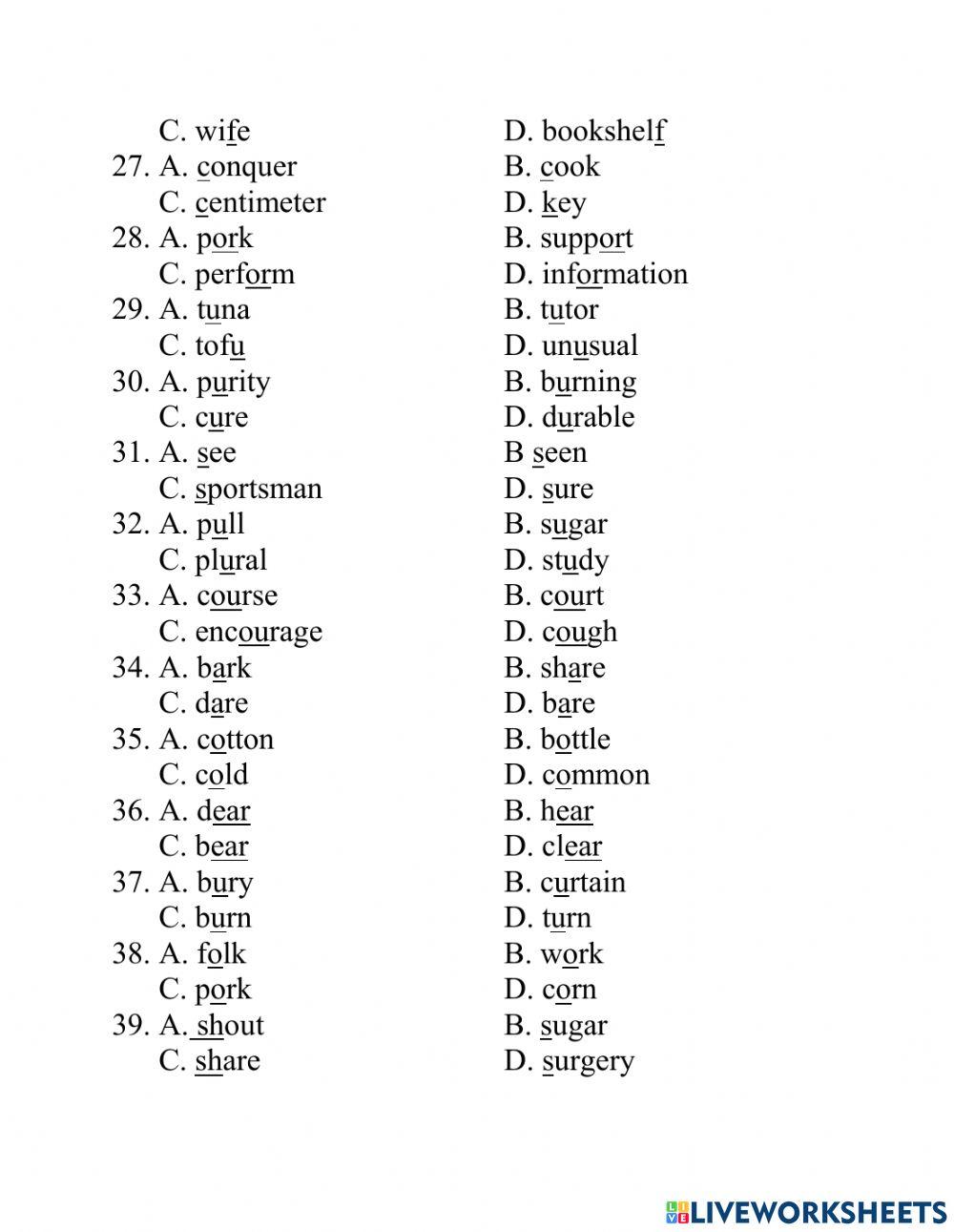 Test lớp 7 PRONUNCIATION unit 2