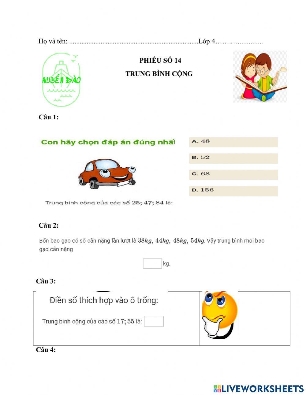 TRUNG BÌNH CỘNG LỚP 4