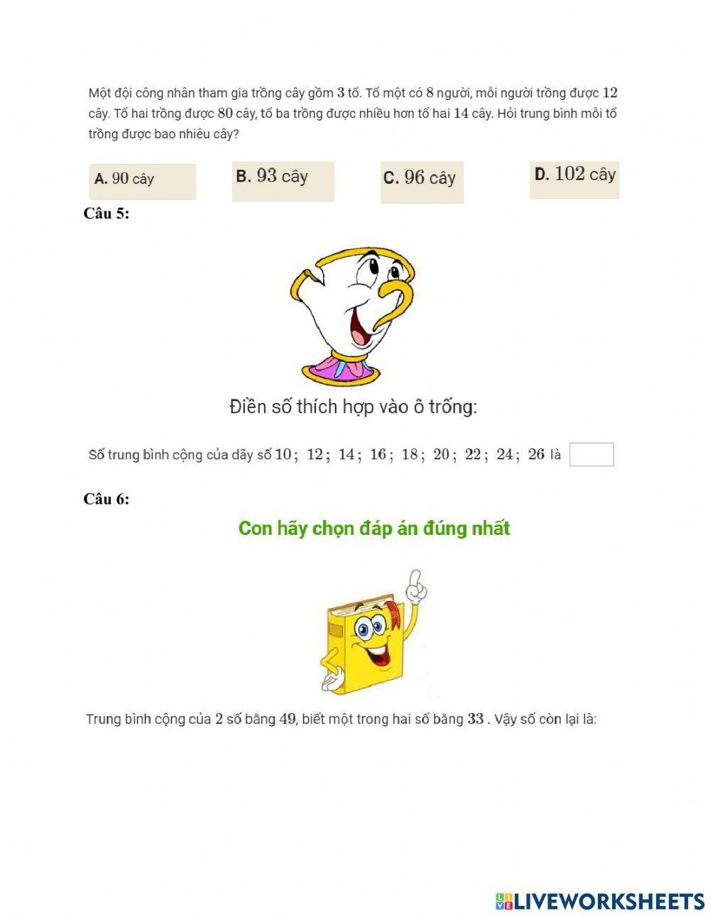 TRUNG BÌNH CỘNG LỚP 4