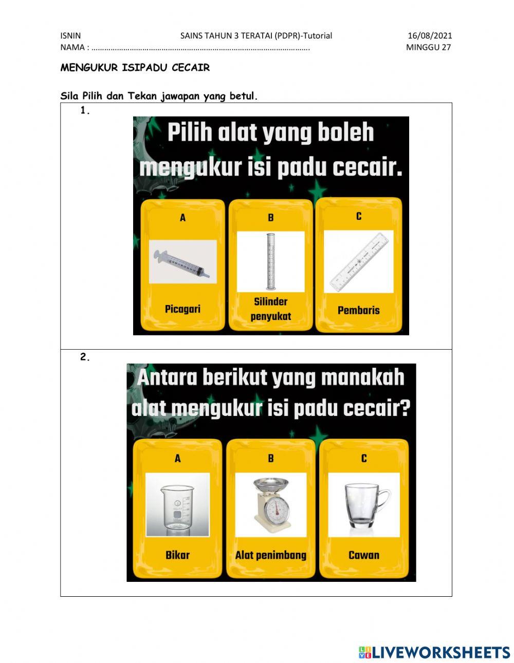 Mengukur Isipadu Cecair: Sains Tahun 3