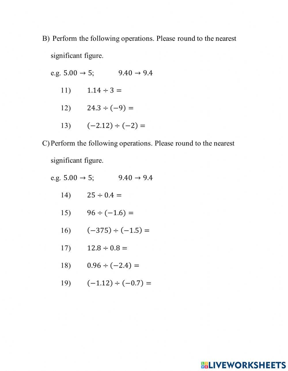 Decimal Operations interactive worksheet Live Worksheets