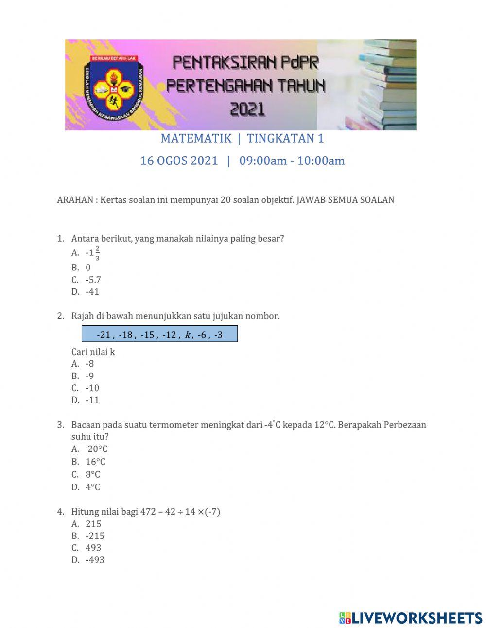Pentaksiran Matematik T1