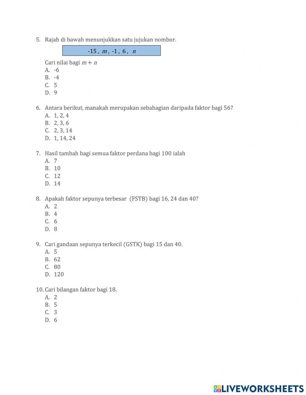 Pentaksiran Matematik T1