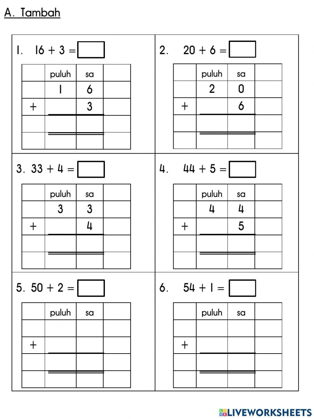 Tambah dalam lingkungan 50 dan 100