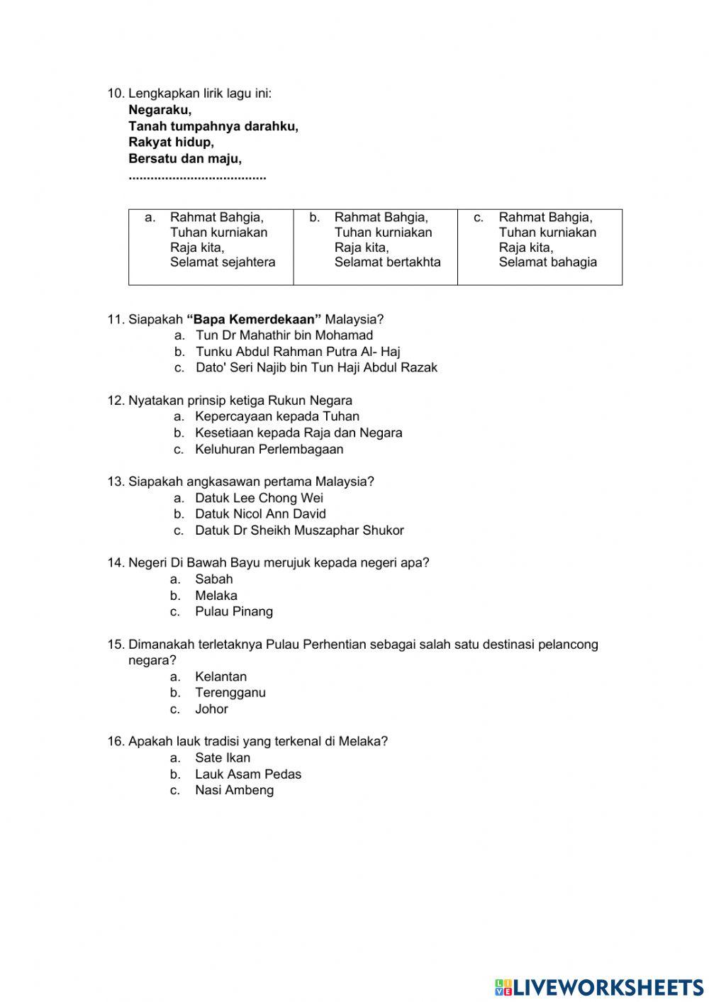 Pertandingan Kuiz Kemerdekaan Tahun 6