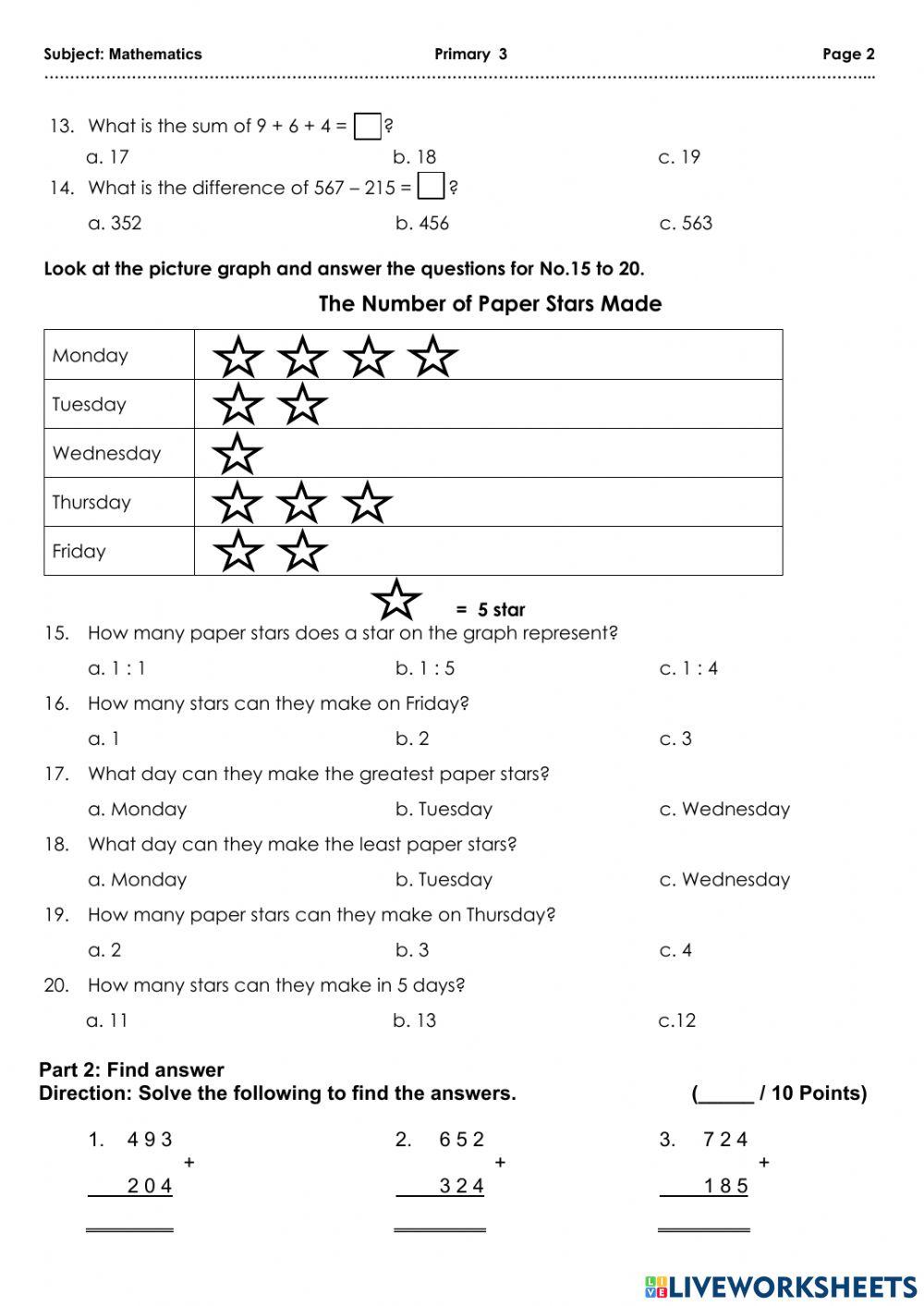 Midterm exam 1 2021 mathematics primary 3 online exercise for live