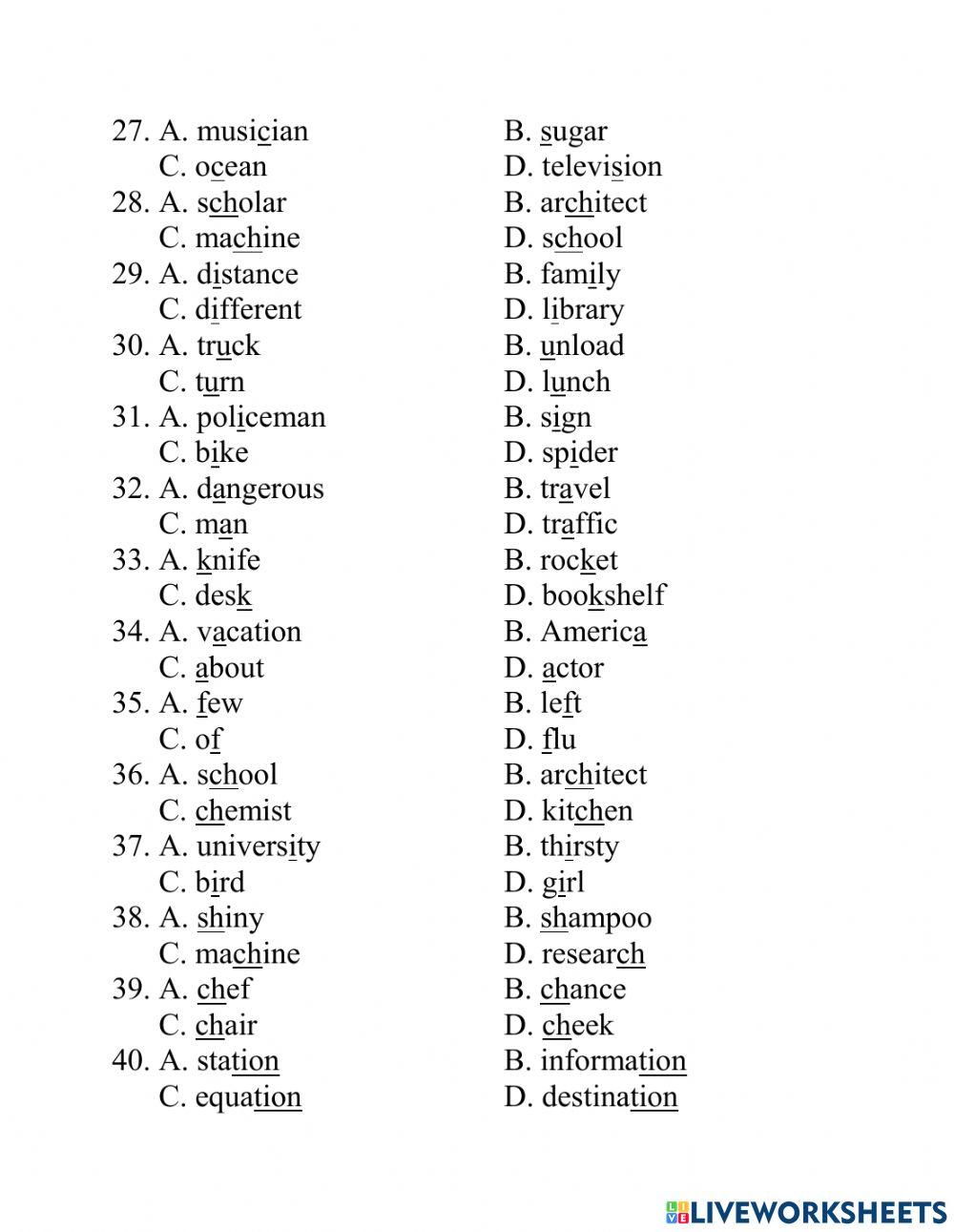 Test lớp 7 PRONUNCIATION unit 6