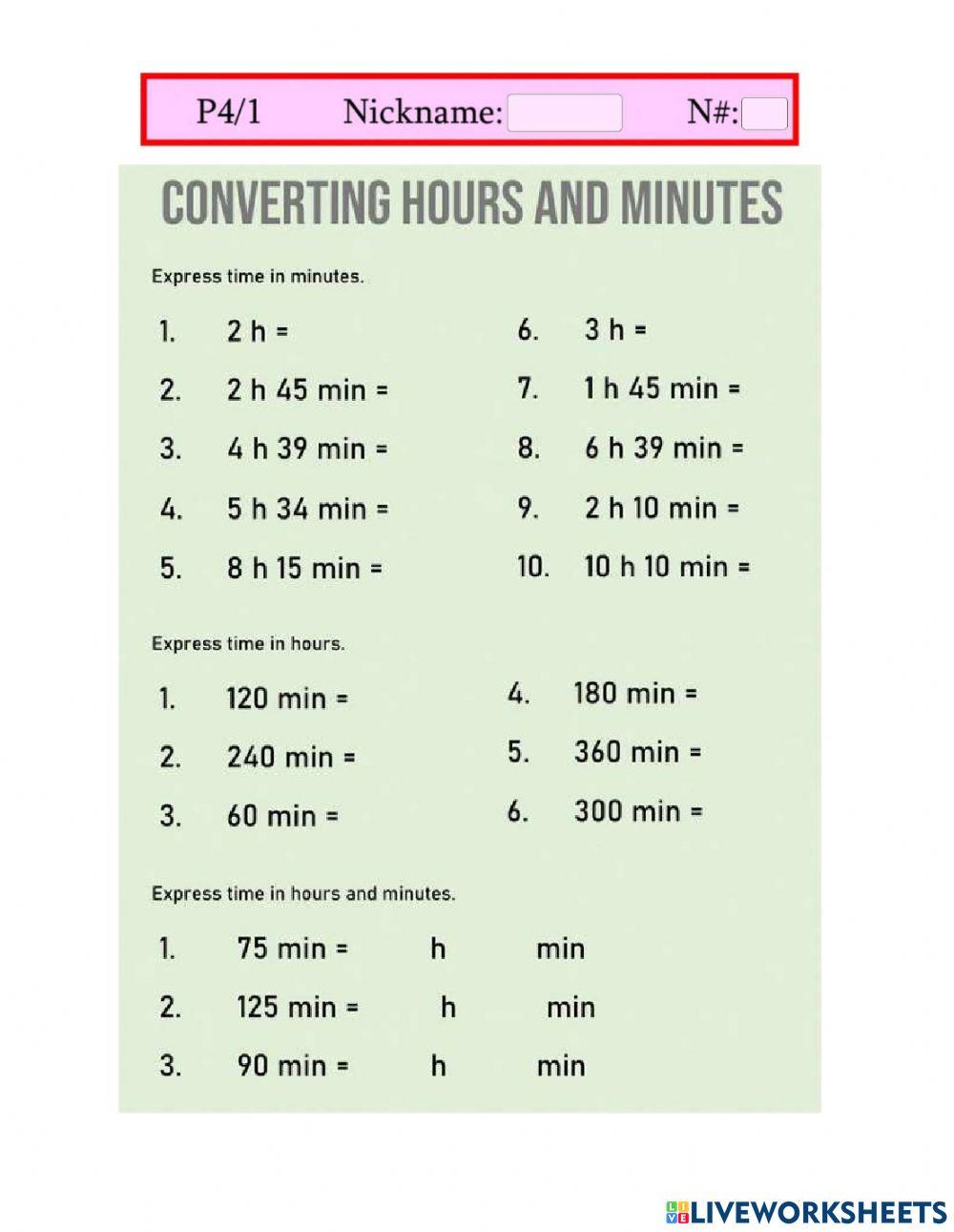 Convert hours and minutes