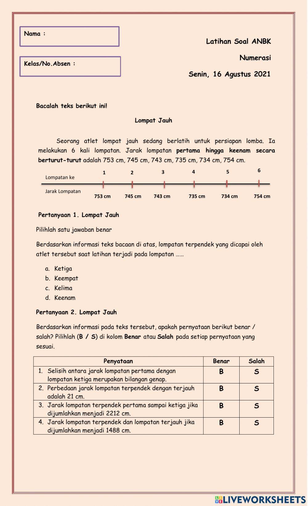 Latihan Soal ANBK Numerasi Kelas 5