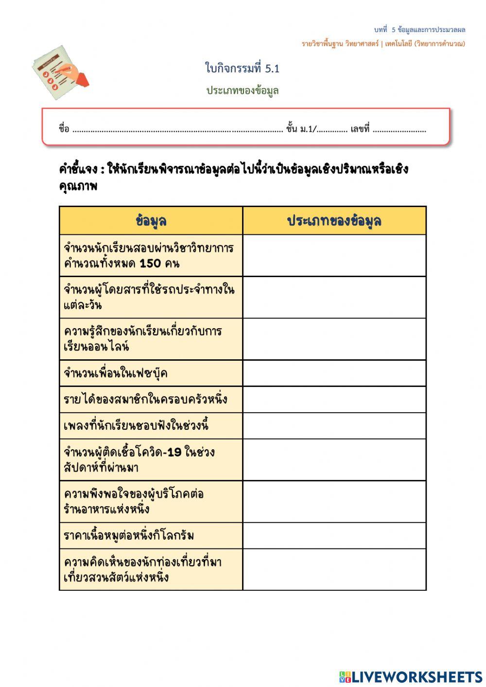ประเภทของข้อมูล