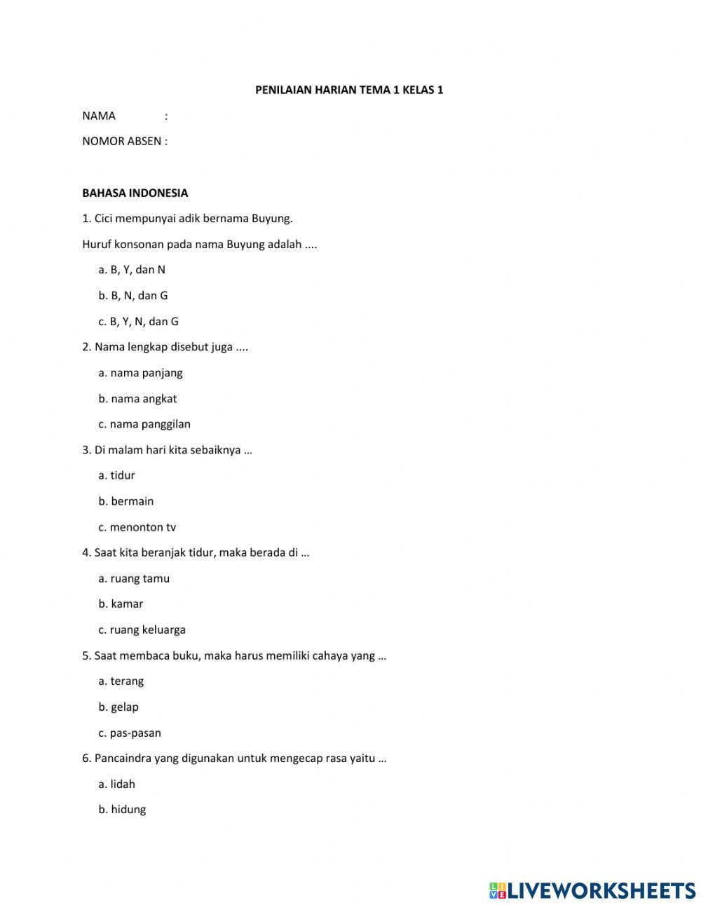 Ph tema 1 kelas 1 bahasa indonesia