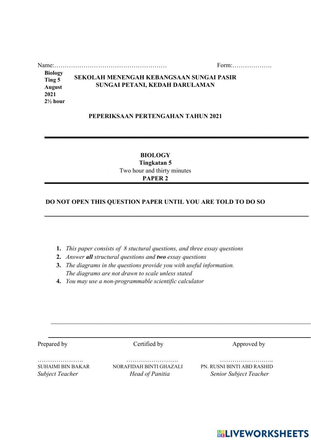 Latihan bio 2 form 5