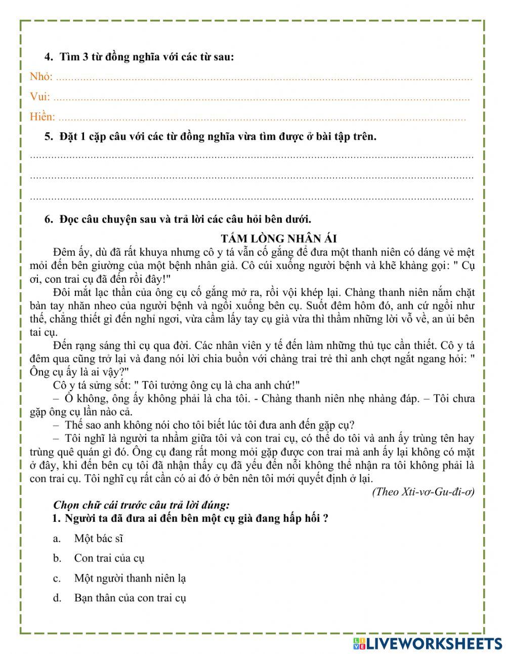 Bài tập Từ đồng nghĩa