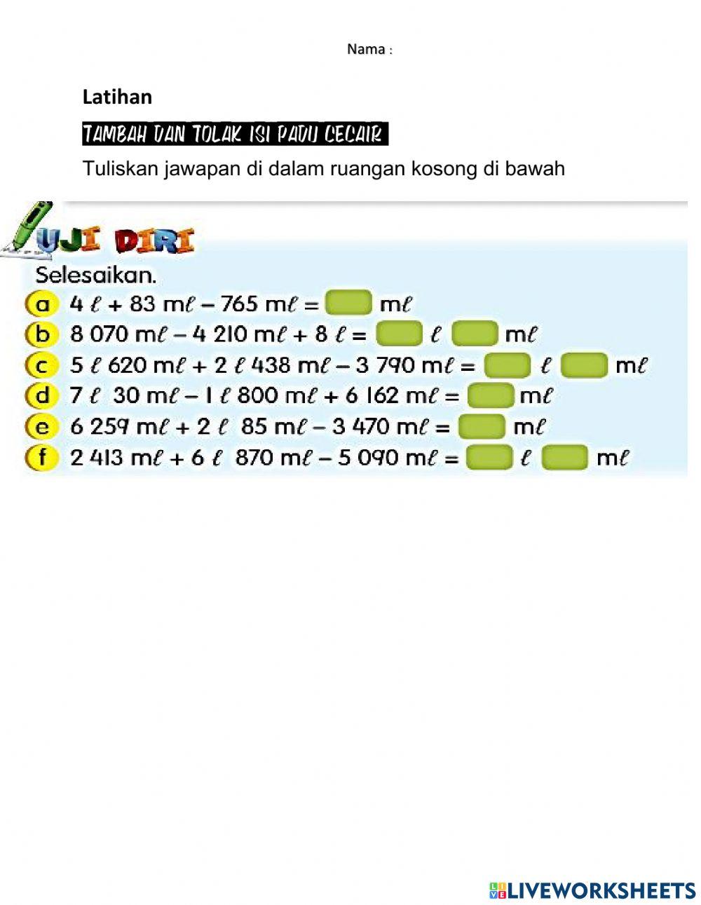 Tambah dan tolak isi padu cecair