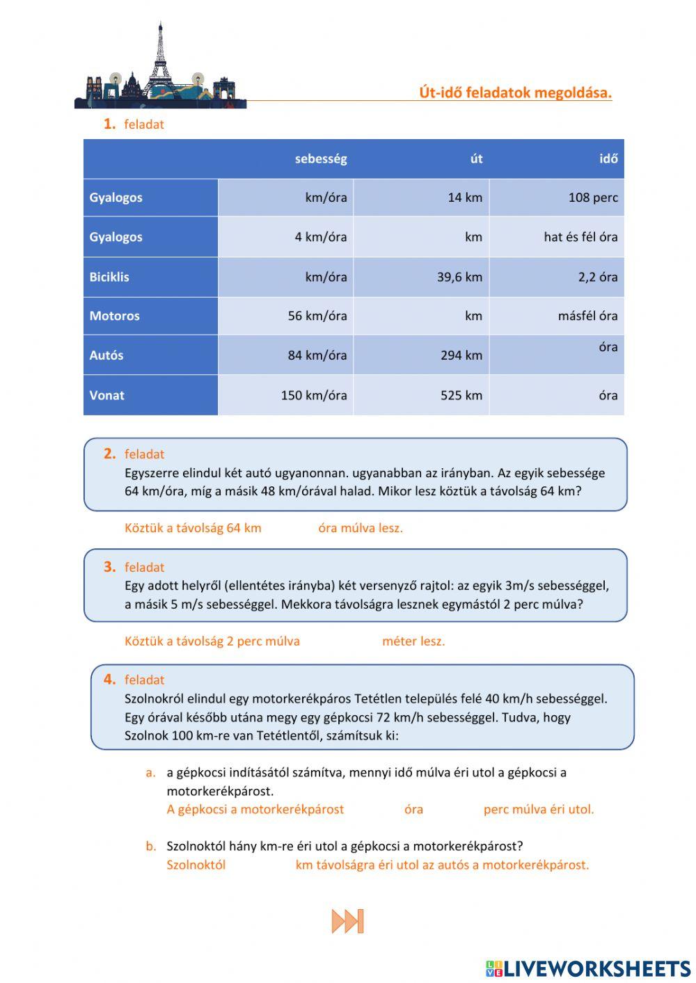 Mozgásos szöveges feladatok