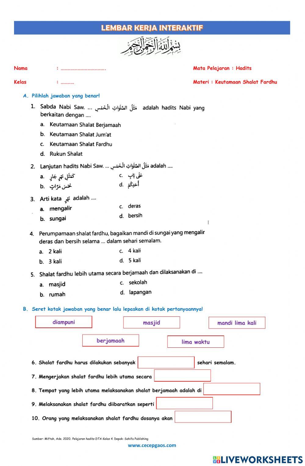 LKPD Interaktif Hadits Tentang Keutamaan Shalat Fardhu