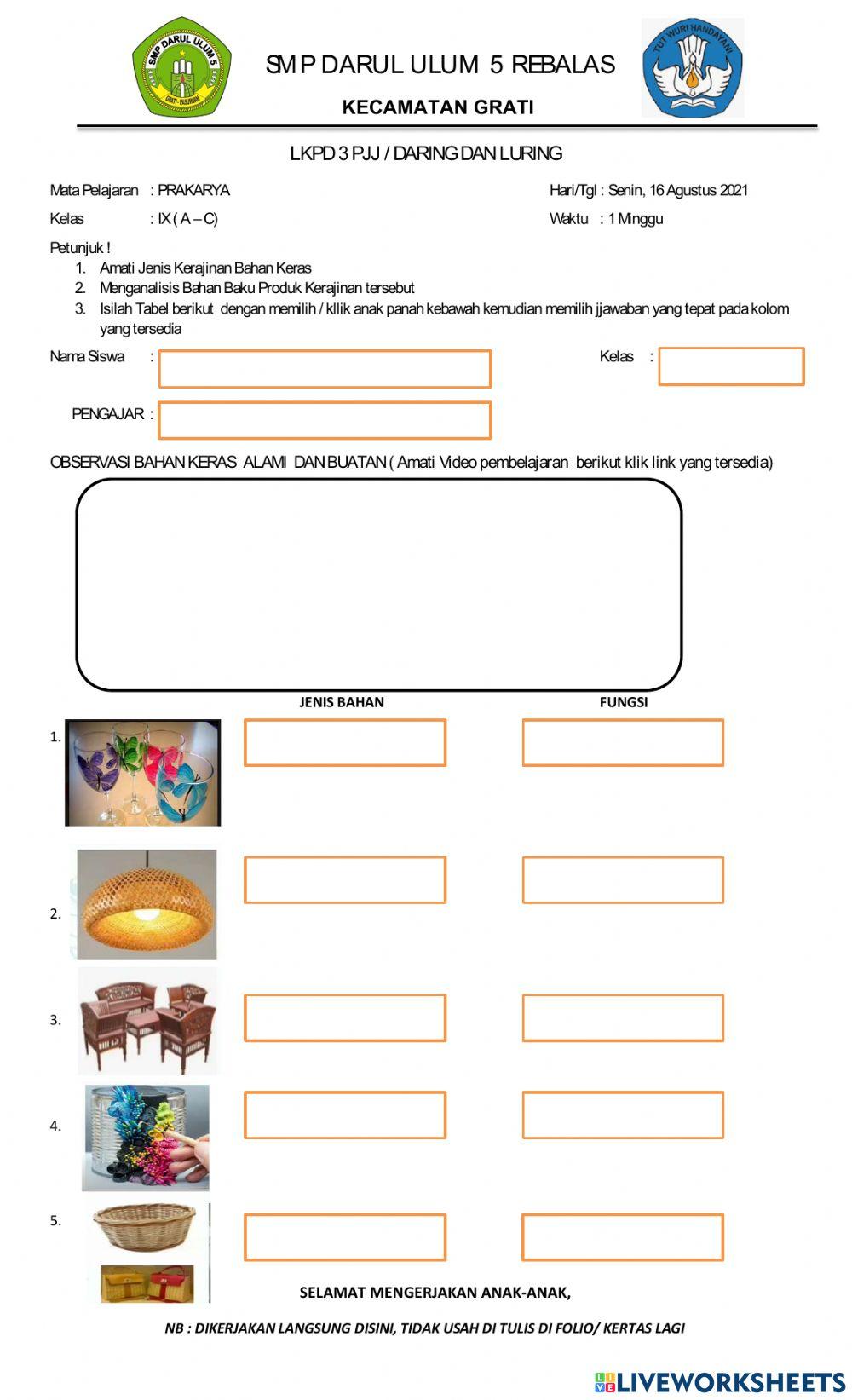LKPD Kerajinan Bahan Keras