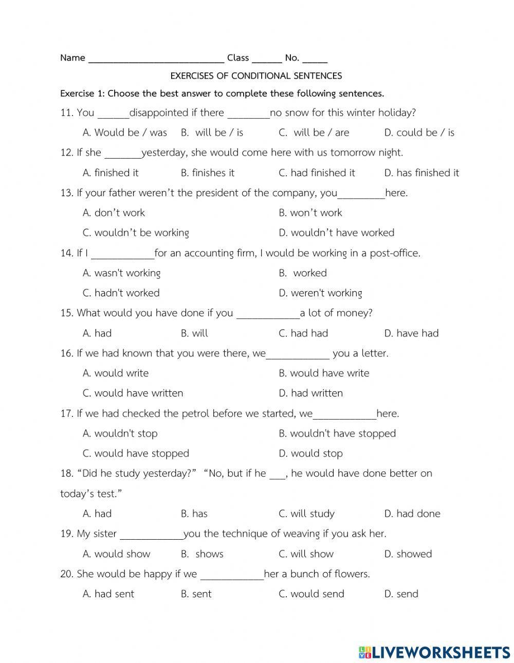 Conditional sentence 2-64 worksheet | Live Worksheets