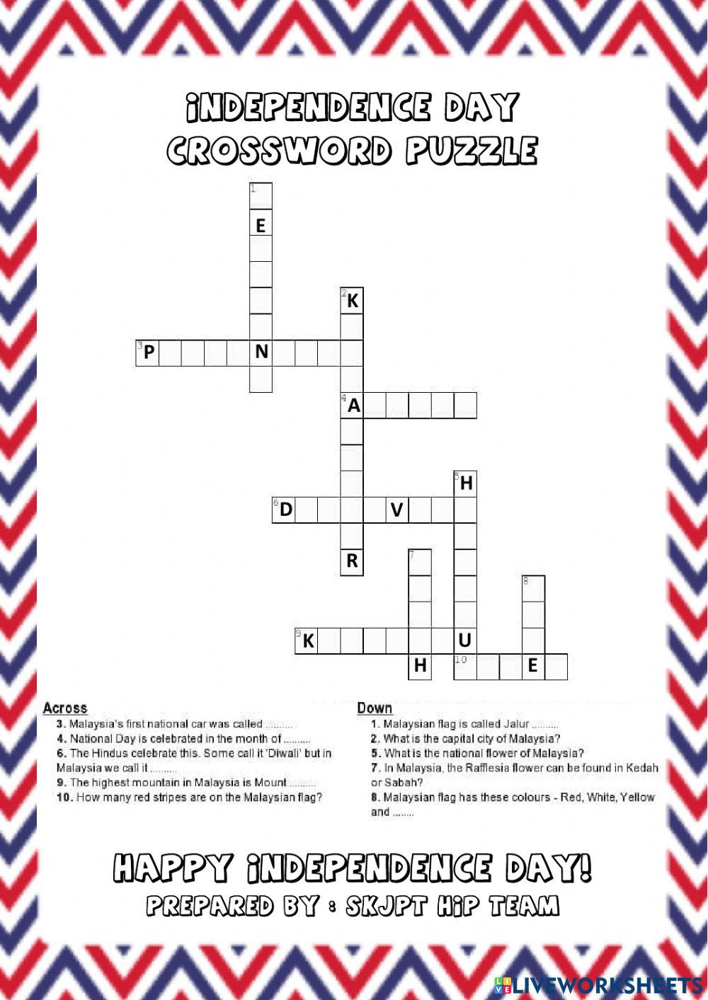 Independence Day Crossword Puzzle Worksheet Live Worksheets Independence Day Crossword Puzzle Worksheet Live Worksheets