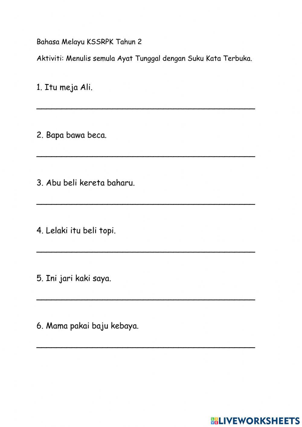 Ayat tunggal dengan suku kata terbuka