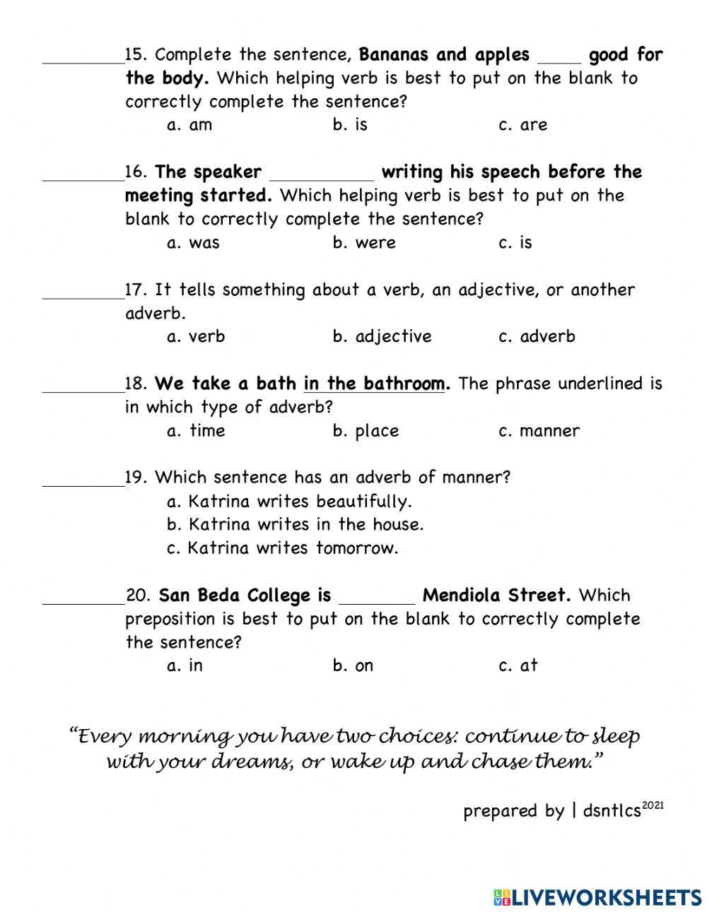 Assessment Test - English 3 SY 2021-2022