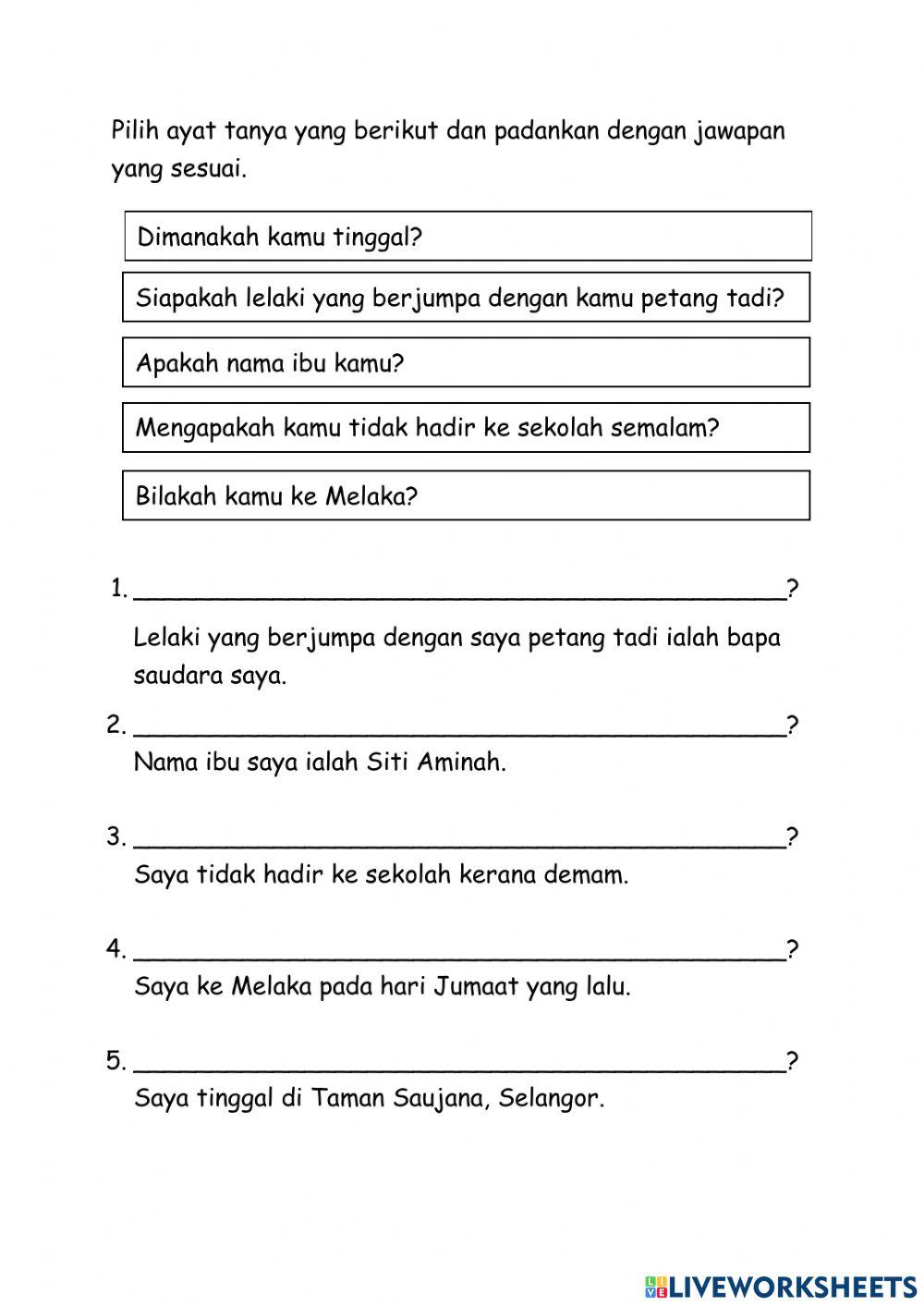 Latihan Ayat Tanya Dengan Kata Tanya