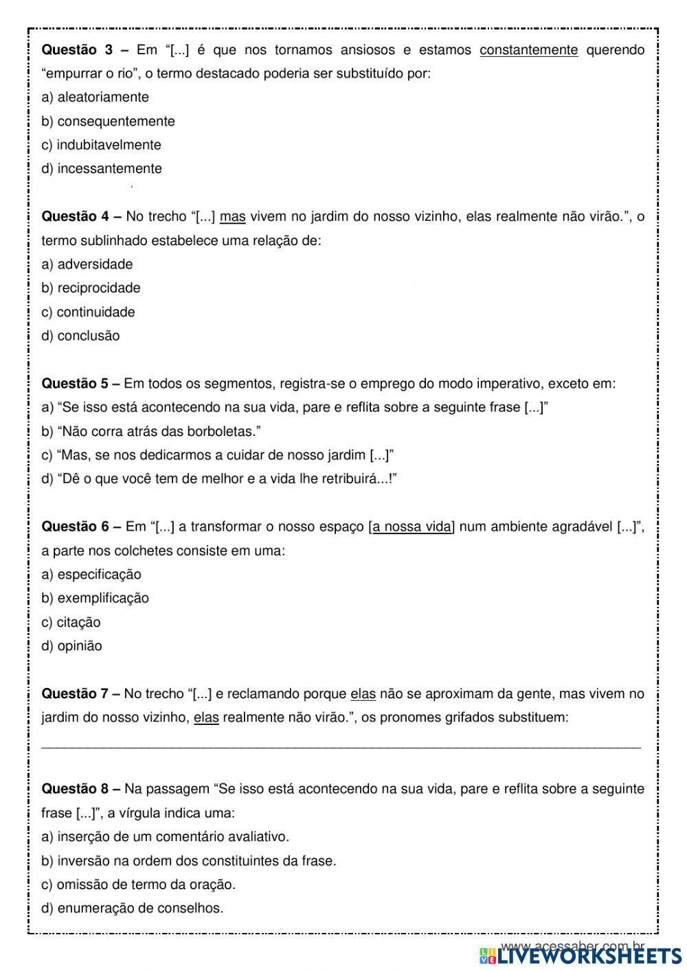 Interpretação de texto 1º ano ensino médio