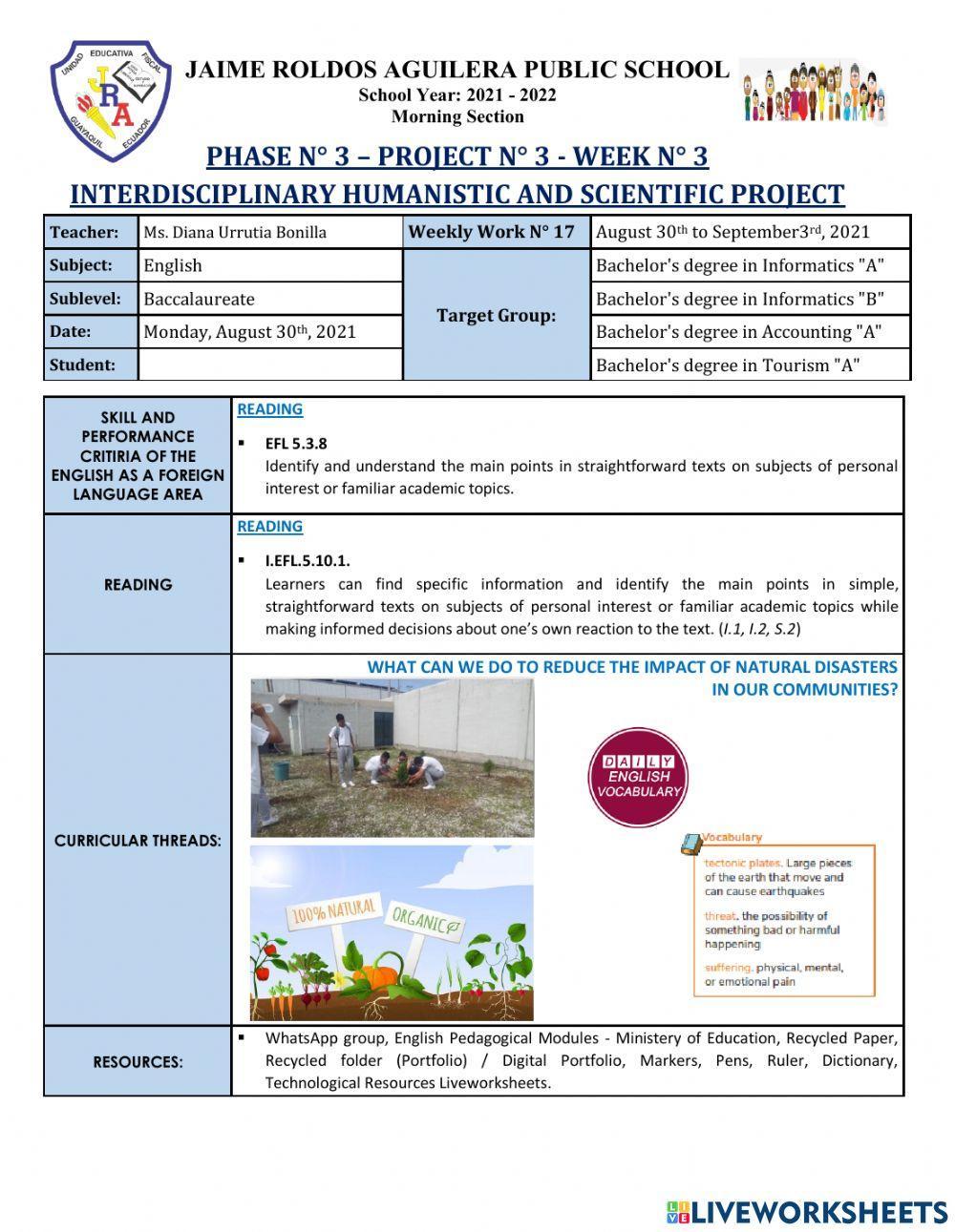 WHAT CAN WE DO TO REDUCE THE IMPACT OF NATURAL DISASTERS IN OUR COMMUNITIES? By Ms. DIANA URRUTIA BONILLA