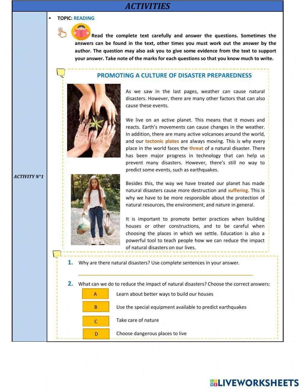 WHAT CAN WE DO TO REDUCE THE IMPACT OF NATURAL DISASTERS IN OUR COMMUNITIES? By Ms. DIANA URRUTIA BONILLA